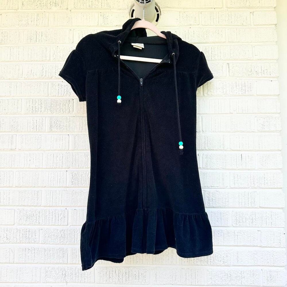 Miken Black Short-Sleeve Hoodie Midi Dress